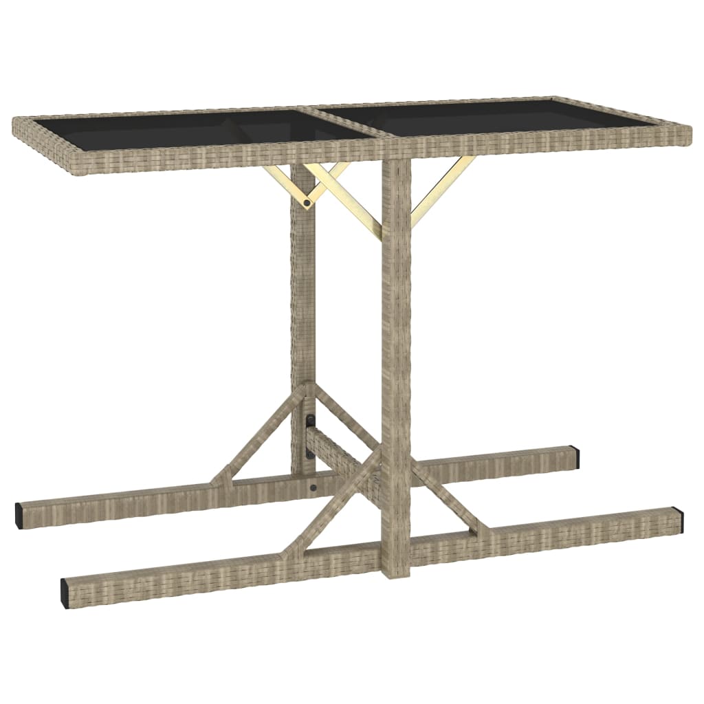 vidaXL Záhradný stôl, béžový 110x53x72 cm, sklo a polyratan