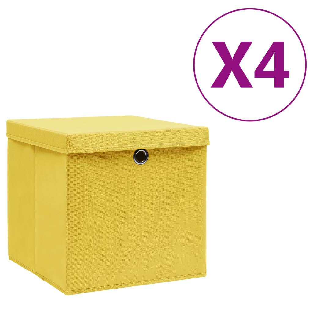 vidaXL Úložné boxy s vekom 4 ks, 28x28x28 cm, žlté