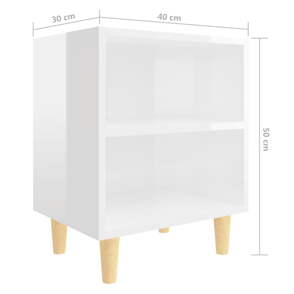 vidaXL Nočný stolík nohy z masívneho dreva lesklý biely 40x30x50 cm