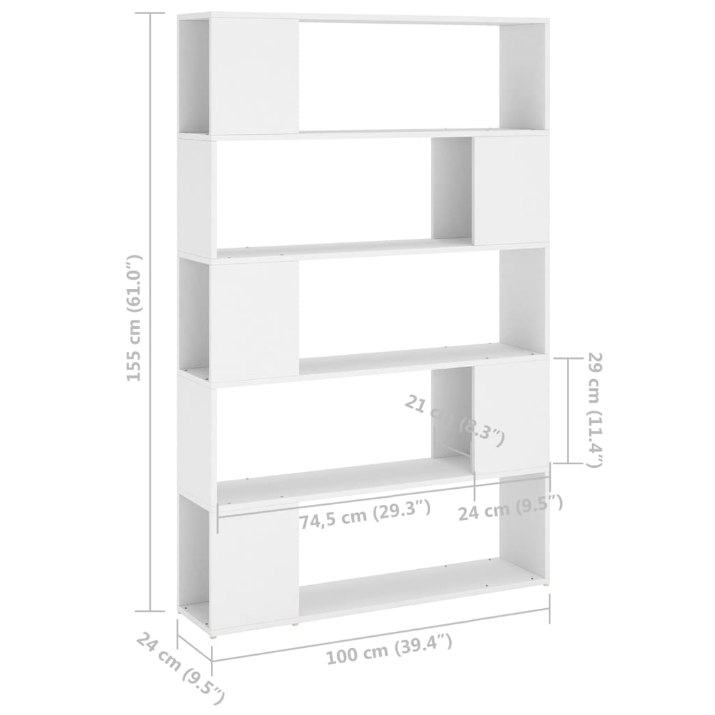 vidaXL Knižnica deliaca stena biela 100x24x155 cm drevotrieska