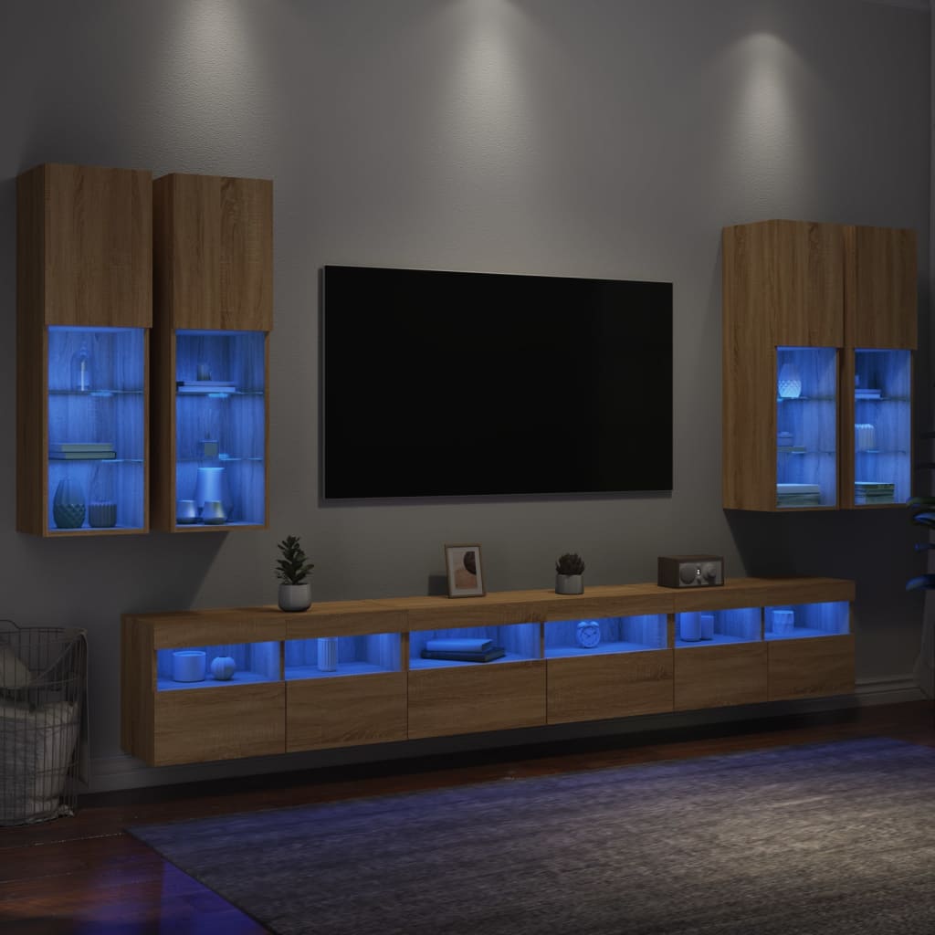vidaXL 7-dielna súprava TV nástenných skriniek s LED dub sonoma
