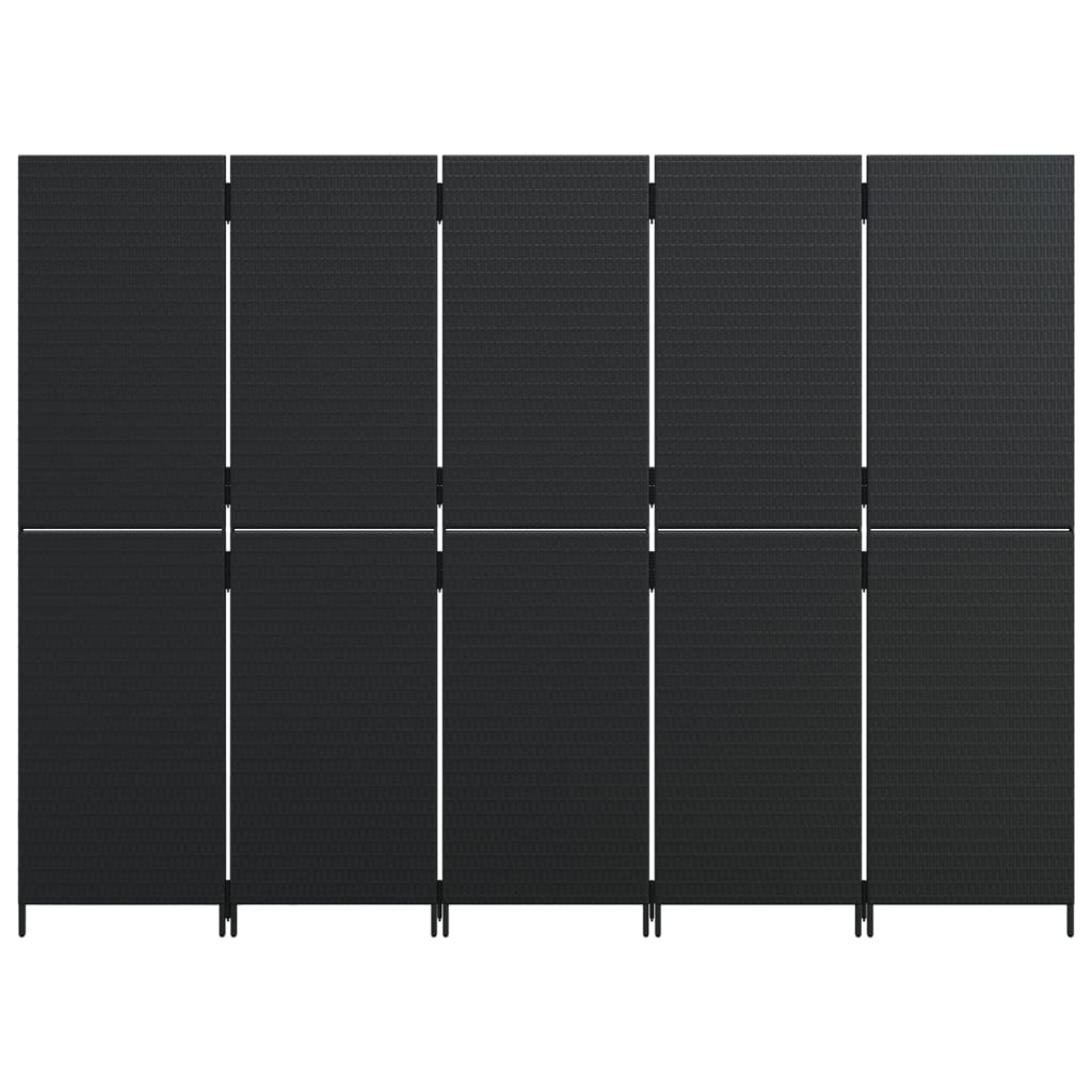vidaXL Paraván 5 panelov čierny polyratan