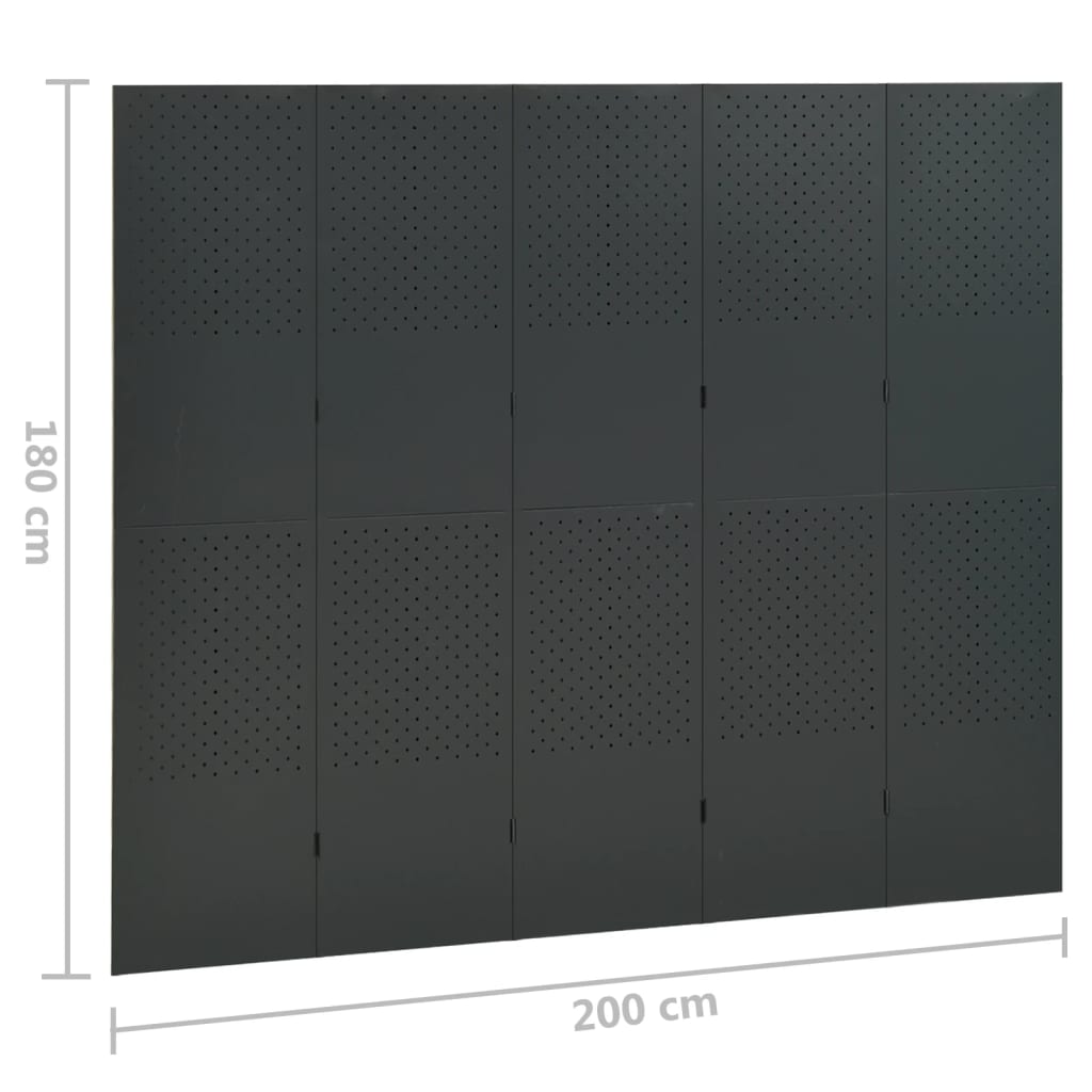 vidaXL Paraván s 5 panelmi, antracitový 200x180 cm oceľ