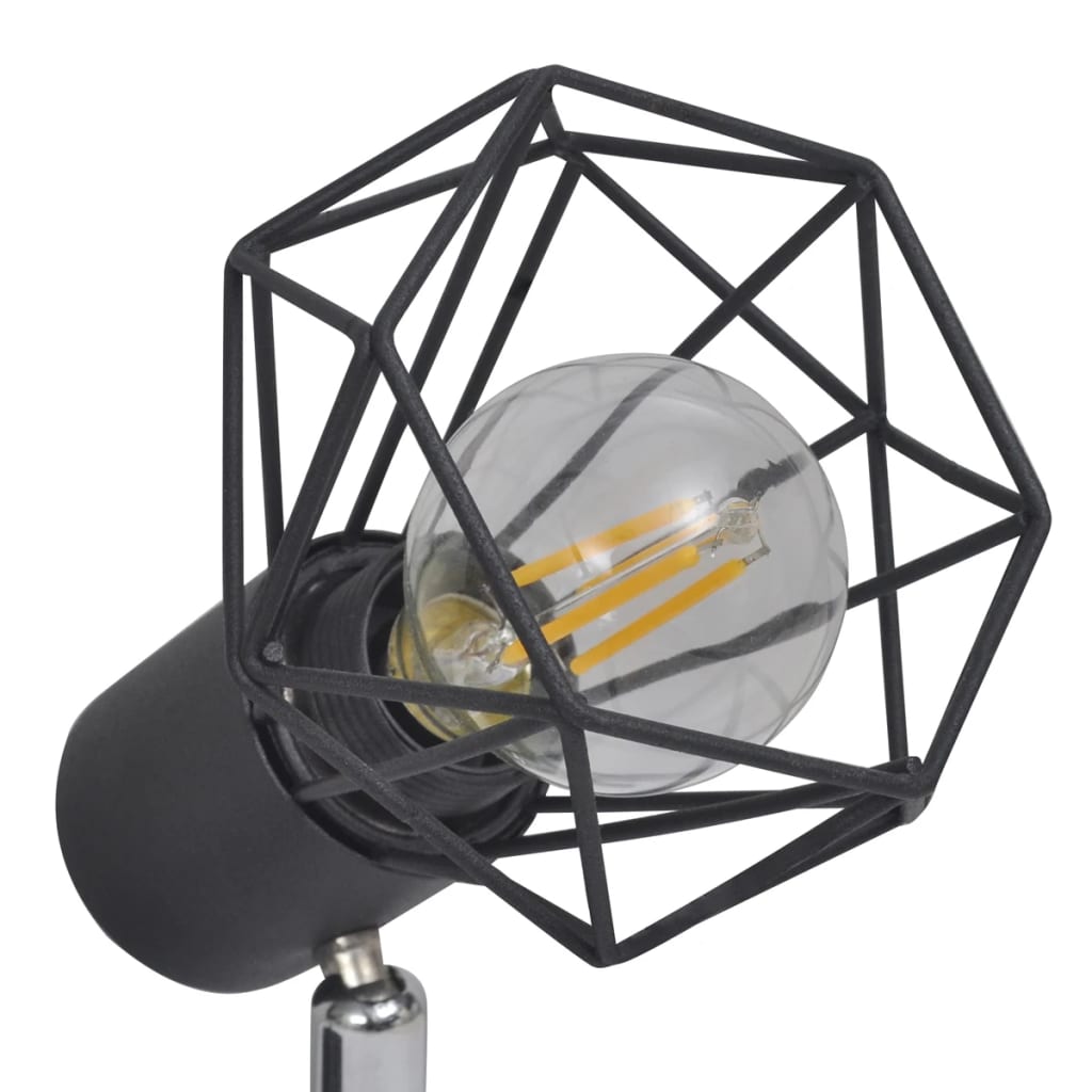 Čierne svietidlo - 4 LED žiarovky, drôtené tienidlo, industriálny štýl