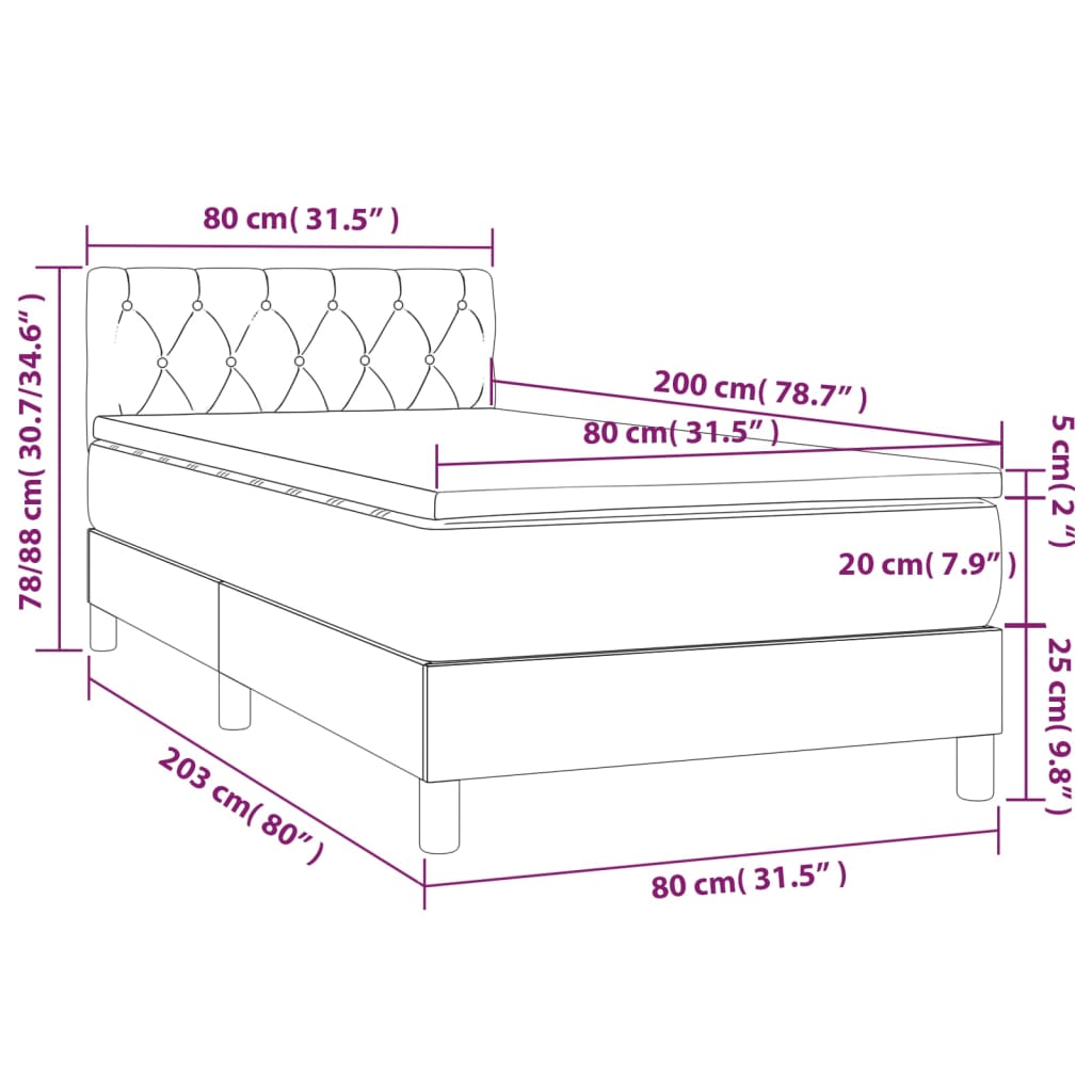vidaXL Posteľ boxsping s matracom a LED tmavosivá 80x200 cm zamat