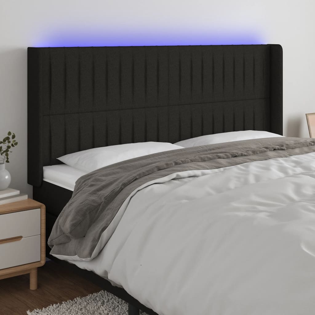 vidaXL Čelo postele s LED čierne 203x16x118/128 cm látka