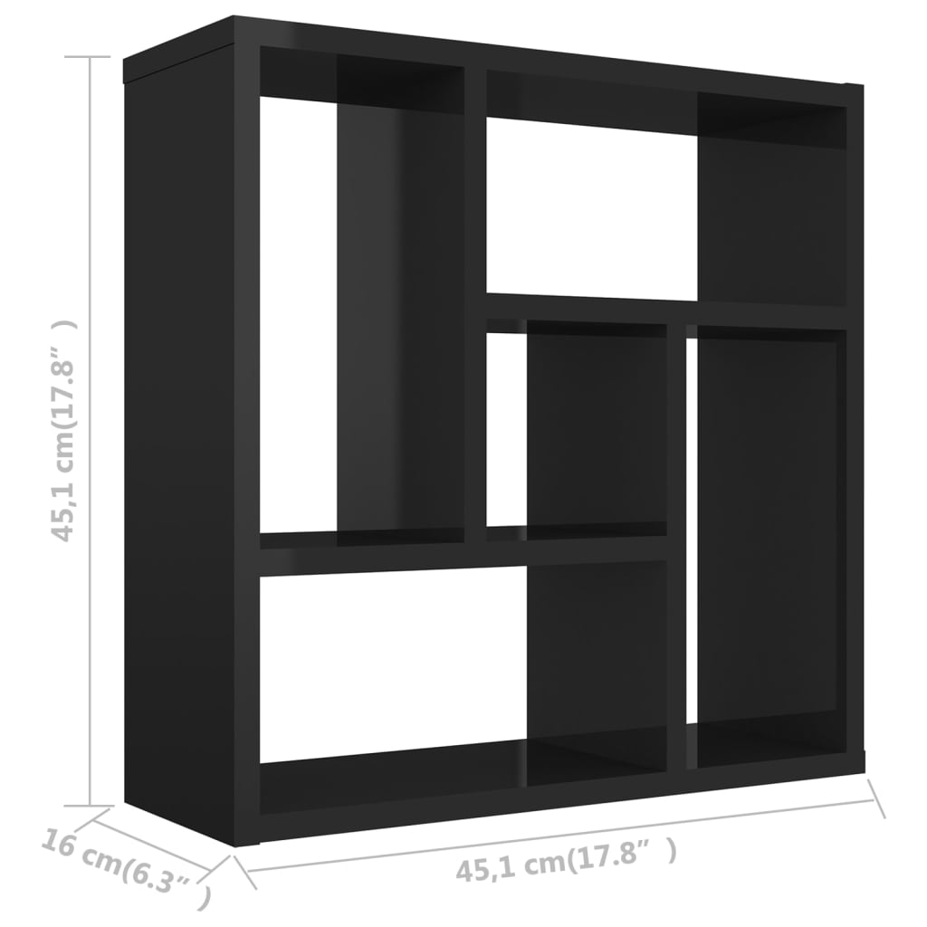 vidaXL Nástenná polica, lesklá čierna 45,1x16x45,1cm, kompozitné drevo