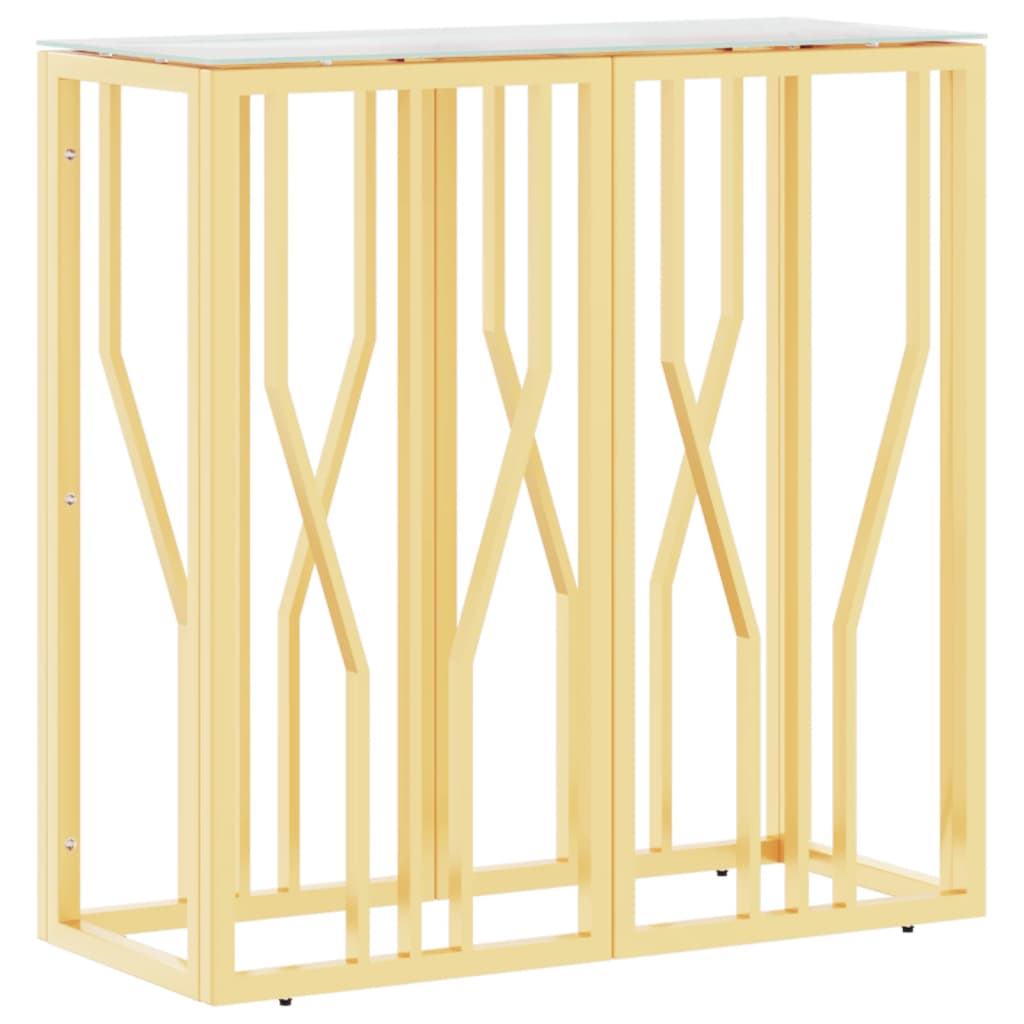 vidaXL Konzolový stolík zlatý 70x30x70 cm nehrdzavejúca oceľ a sklo