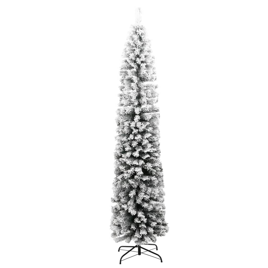 vidaXL Úzky umelý vianočný stromček, zasnežený, zelený 180 cm, PVC