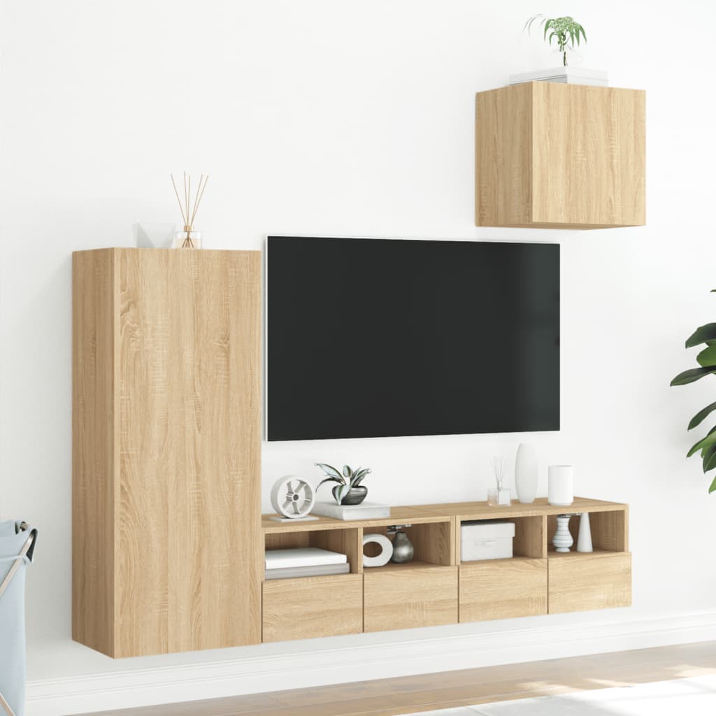 vidaXL 4-dielne TV nástenné skrinky dub sonoma kompozitné drevo