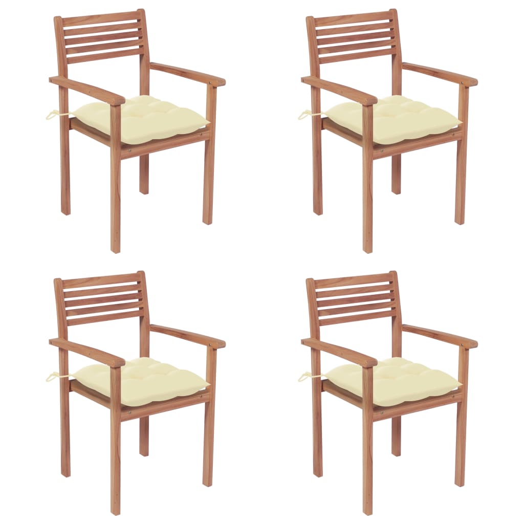 vidaXL Záhradné stoličky 4 ks krémové podložky teakový masív