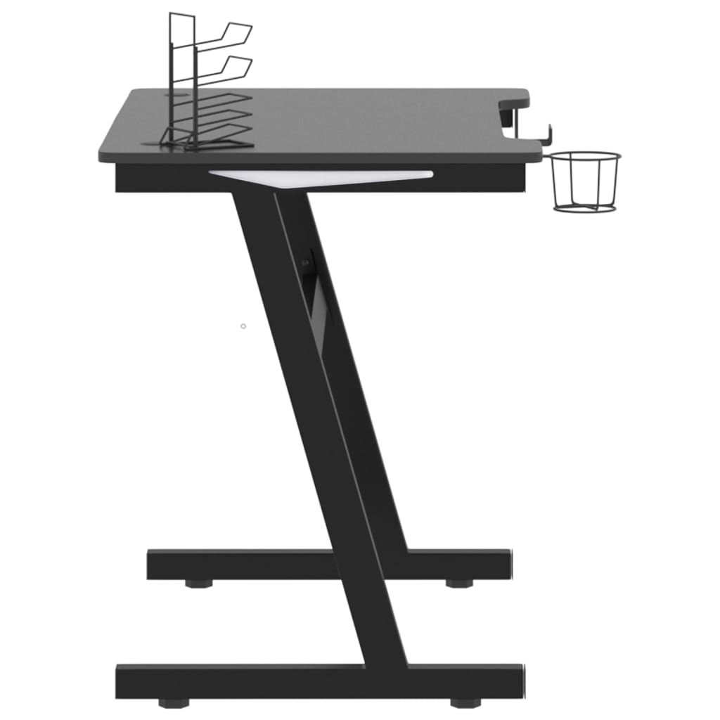 vidaXL Herný stôl LED s nohami v tvare Z čierny 90x60x75 cm