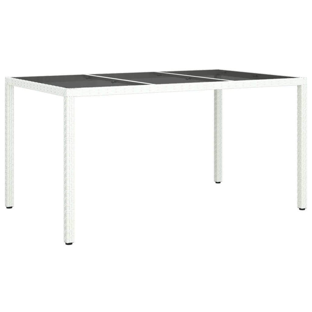 vidaXL Záhradný stôl 150x90x75 cm tvrdené sklo a polyratan biely