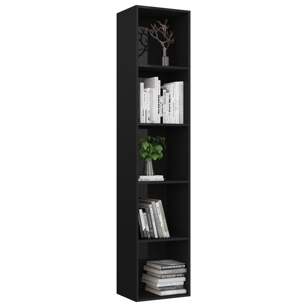 vidaXL Knižnica, lesklá čierna 40x30x189 cm, kompozitné drevo