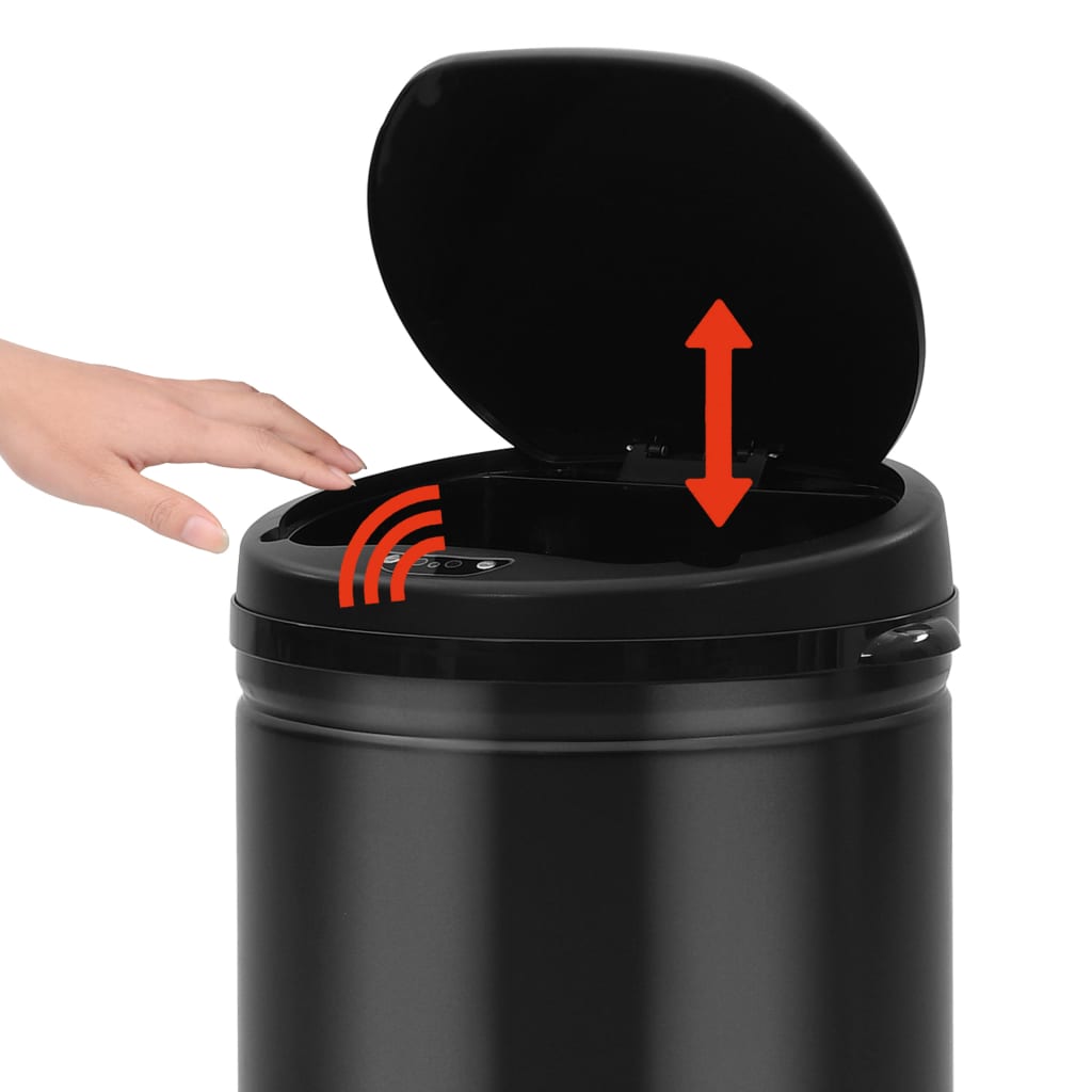 vidaXL Automatický odpadkový kôš, senzor 30 l, uhlíková oceľ, čierny