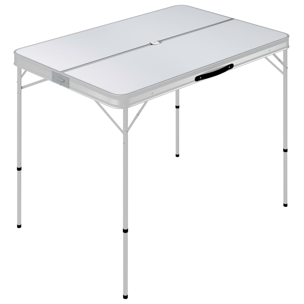 vidaXL Skladací kempingový stôl s 2 lavicami biely hliníkový
