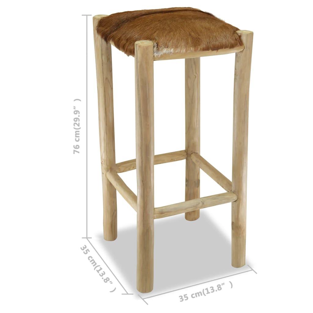 vidaXL Barová stolička, pravá koža a tíkový masív