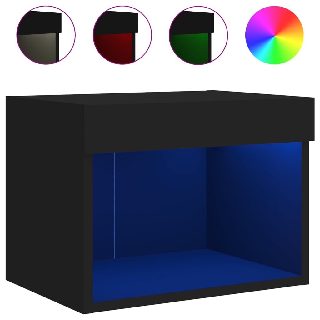 vidaXL Nočný stolík s LED svetlami nástenný čierny