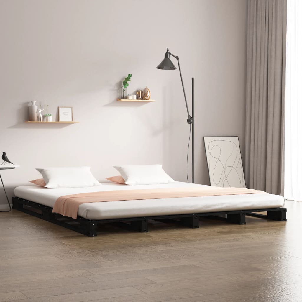vidaXL Paletová posteľ, čierna 135x190 cm, borovica, dvojlôžko
