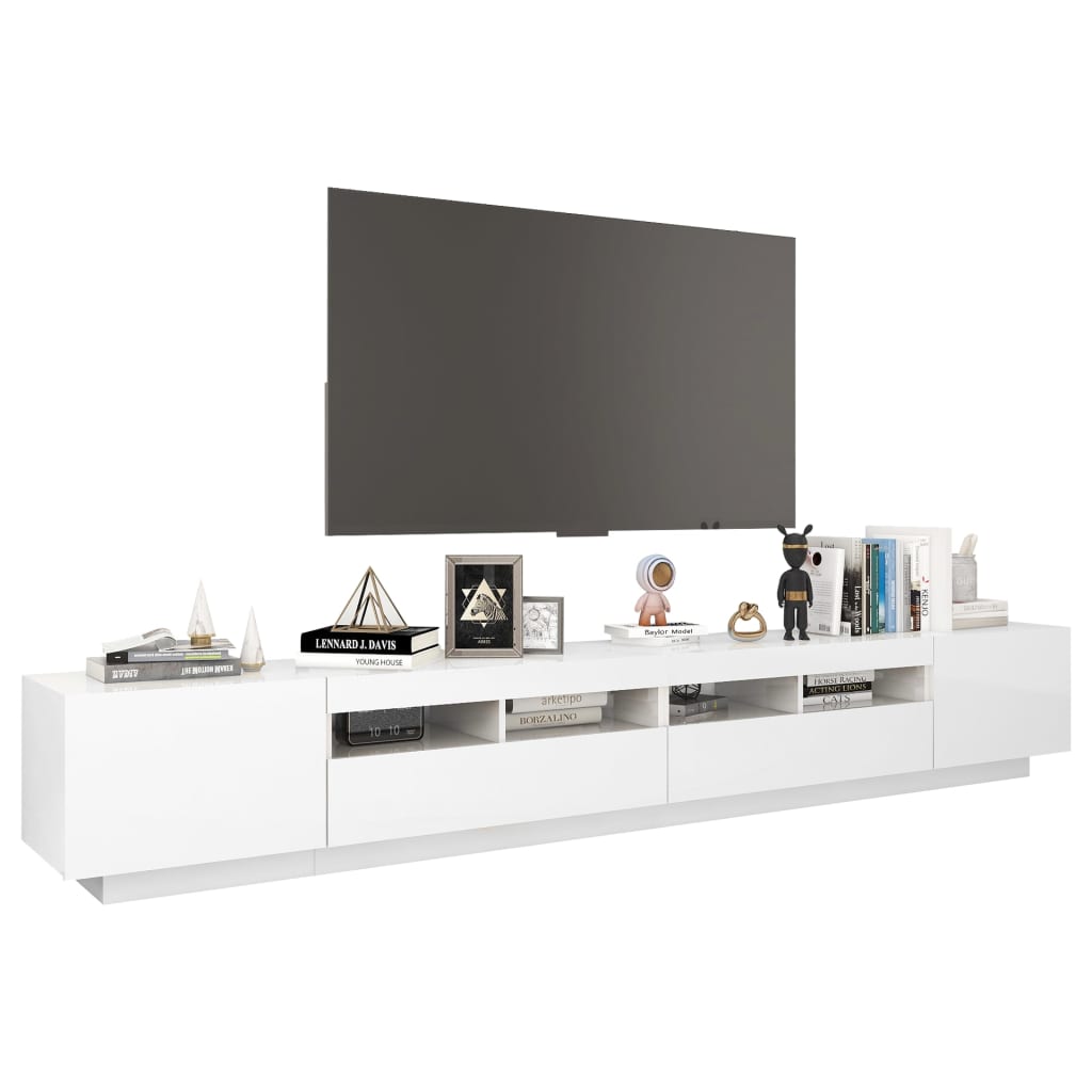 vidaXL TV skrinka s LED svetlami lesklá biela 260x35x40 cm