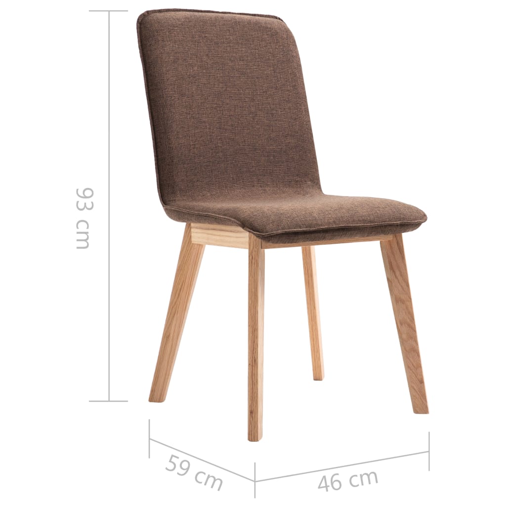 vidaXL Jedálenské stoličky 4 ks, hnedé, látka a dubový masív