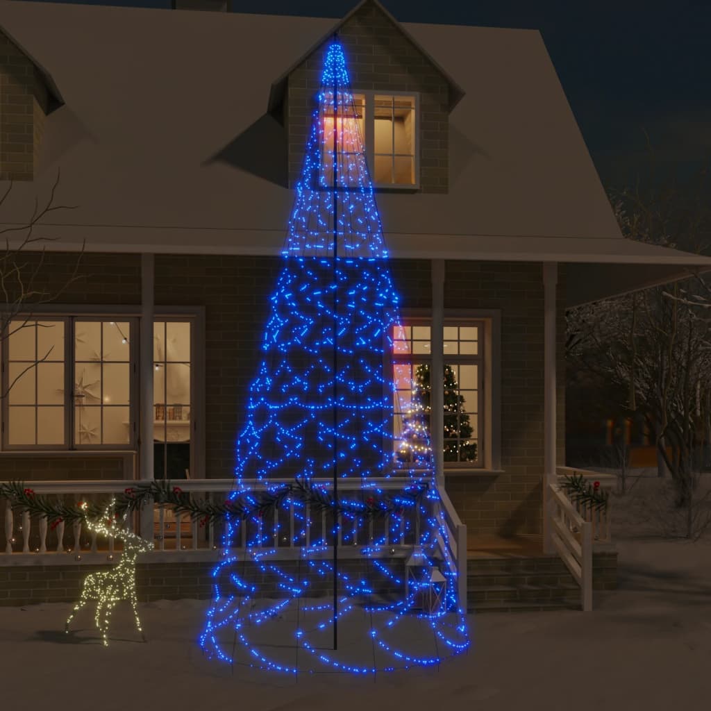 vidaXL Vianočný stromček na stožiari 1400 modrých LED 500 cm