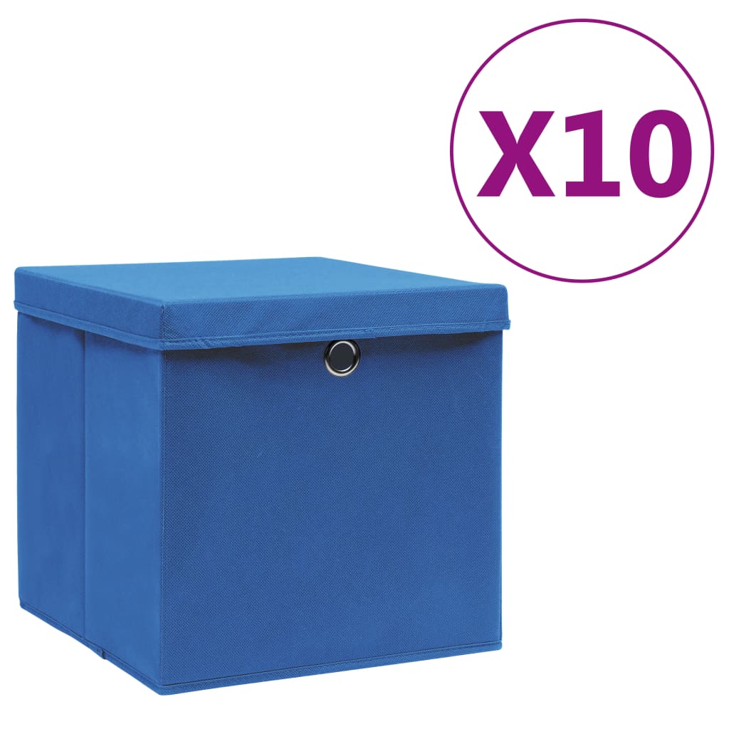 vidaXL Úložné boxy s vekom 10 ks, 28x28x28 cm, modré
