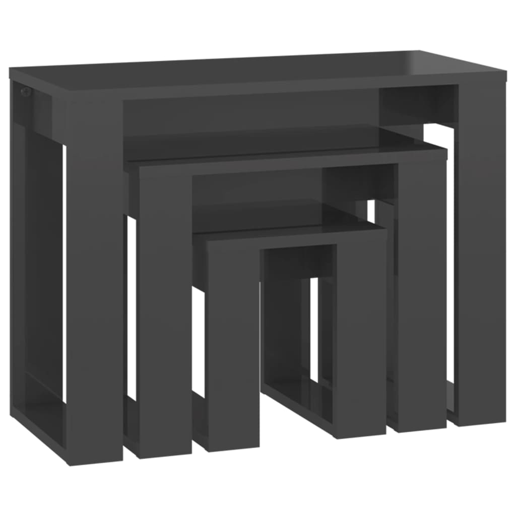 vidaXL Zasúvacie stolíky 3 ks, lesklé sivé, kompozitné drevo
