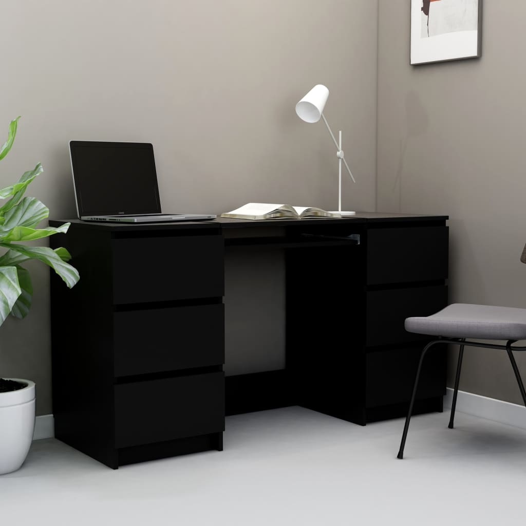 vidaXL Písací stôl, čierny 140x50x77 cm, drevotrieska