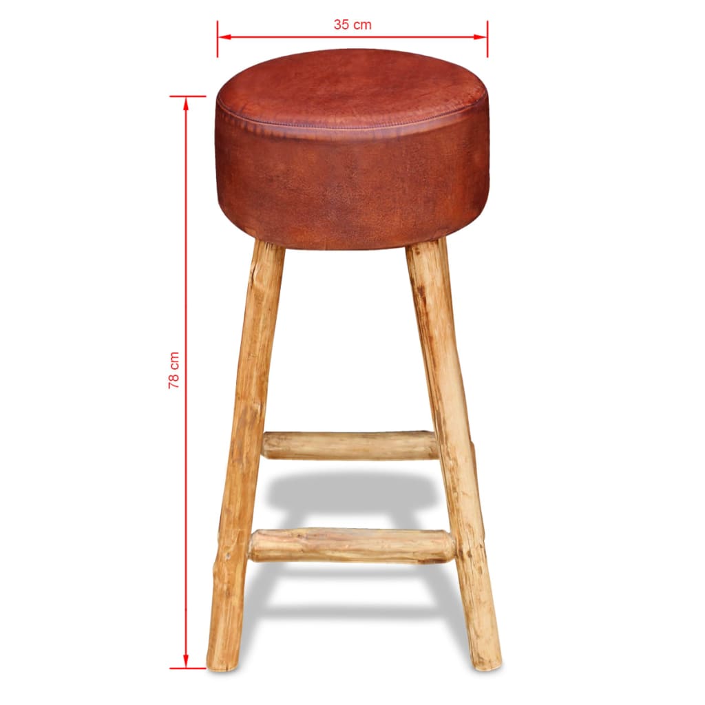 vidaXL Barová stolička, hnedá, pravá koža