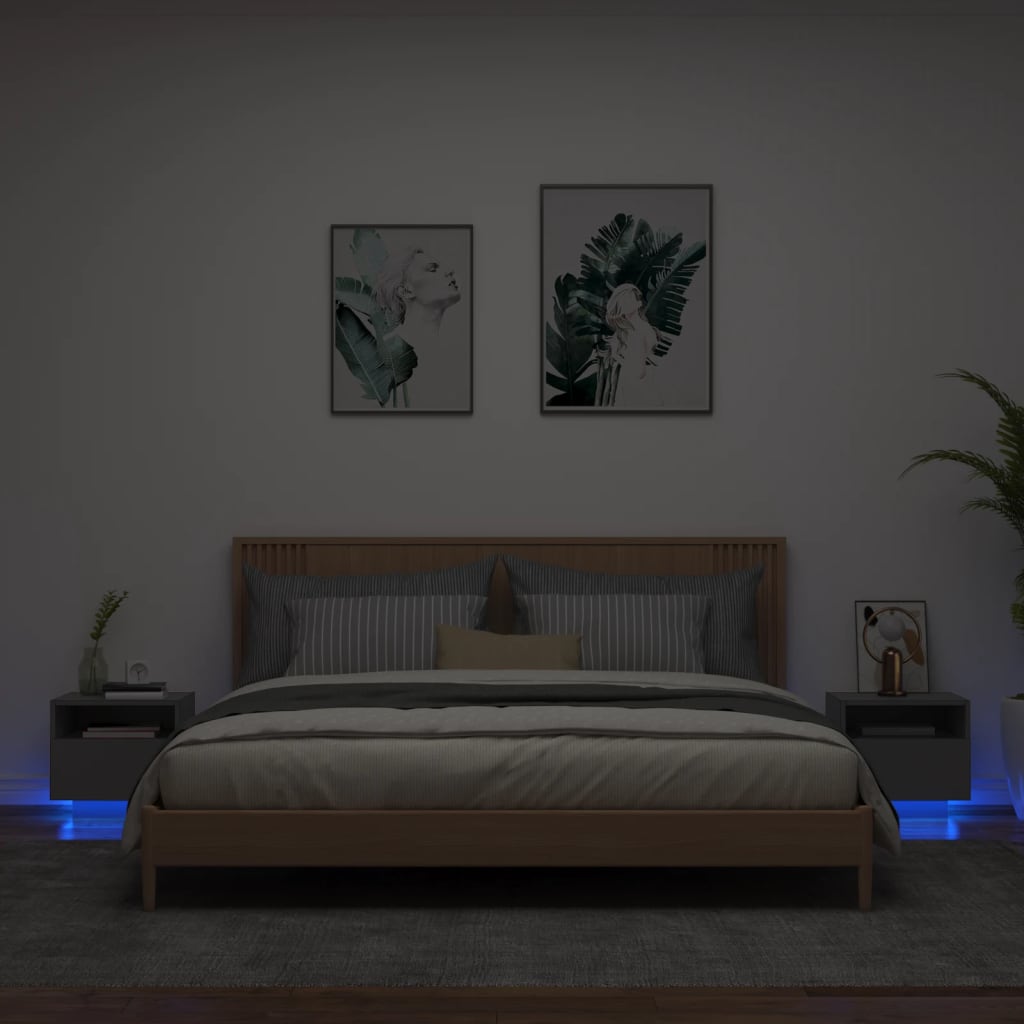 vidaXL Nočné stolíky s LED svetlami 2 ks čierne 40x39x37 cm