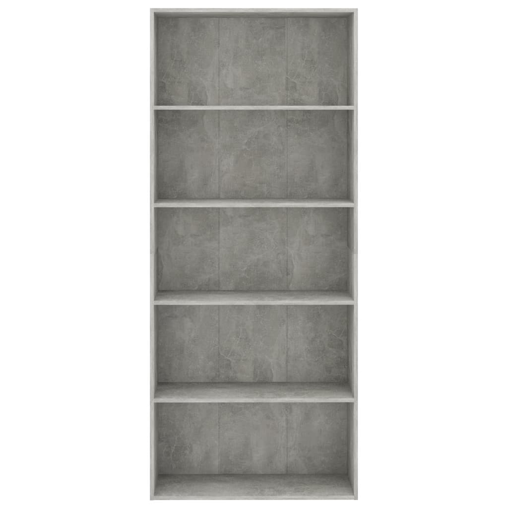 vidaXL Knižnica, 5 políc, betónovo sivá 80x30x189 cm, kompozitné drevo