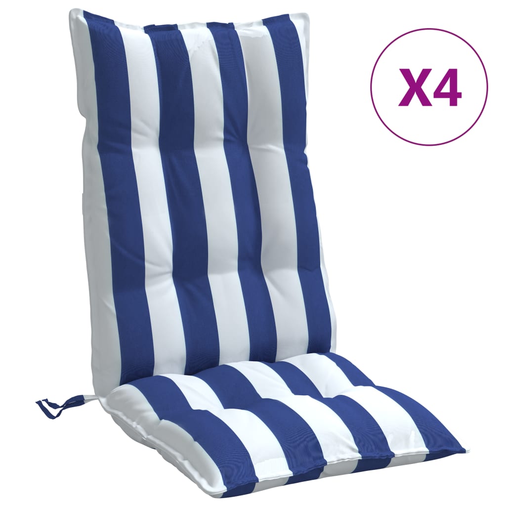 vidaXL Podušky na stoličky s vysokým operadlom 4 ks modro-biele látka