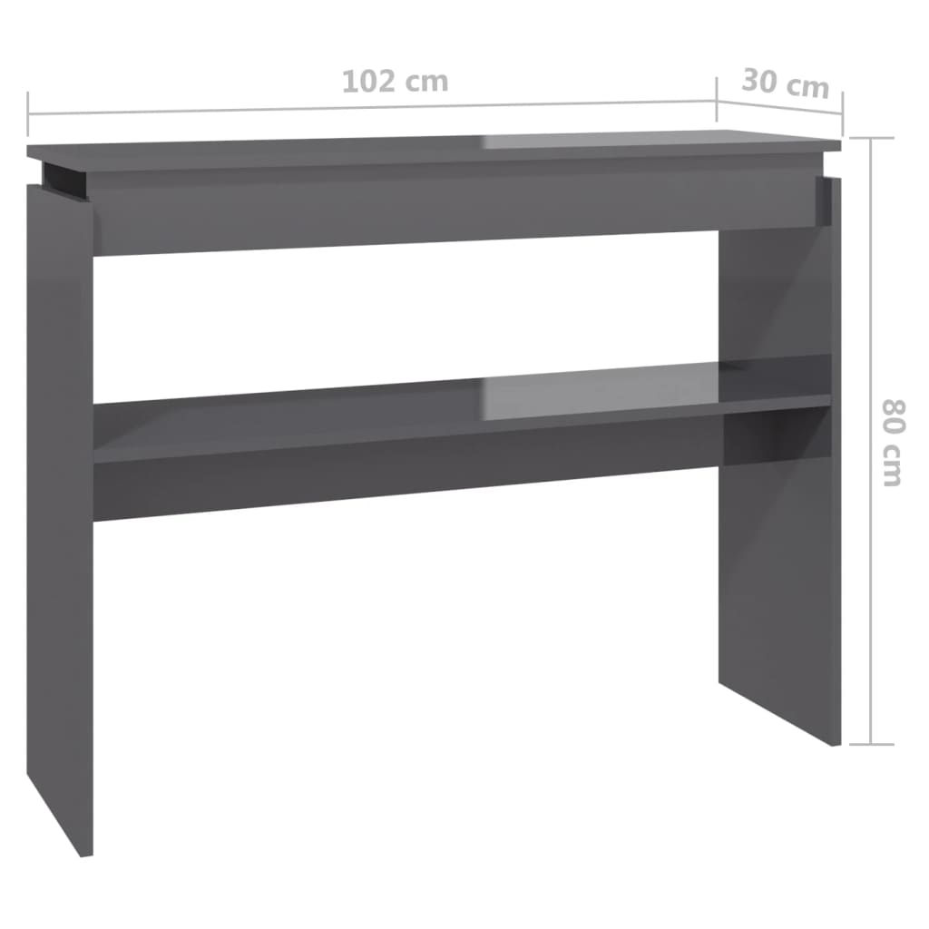 vidaXL Konzolový stolík lesklý sivý 102x30x80 cm drevotrieska
