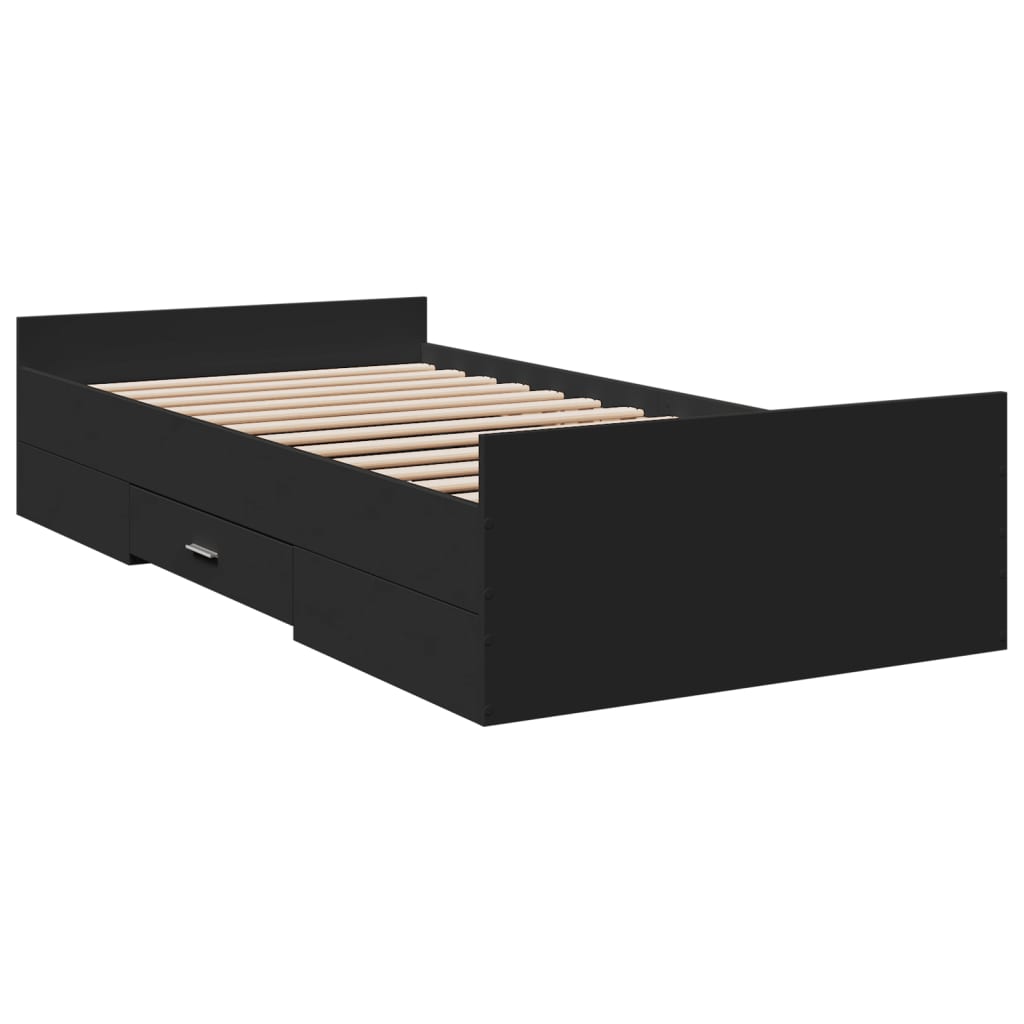 vidaXL Posteľný rám so zásuvkami čierny 90x200 cm kompozitné drevo