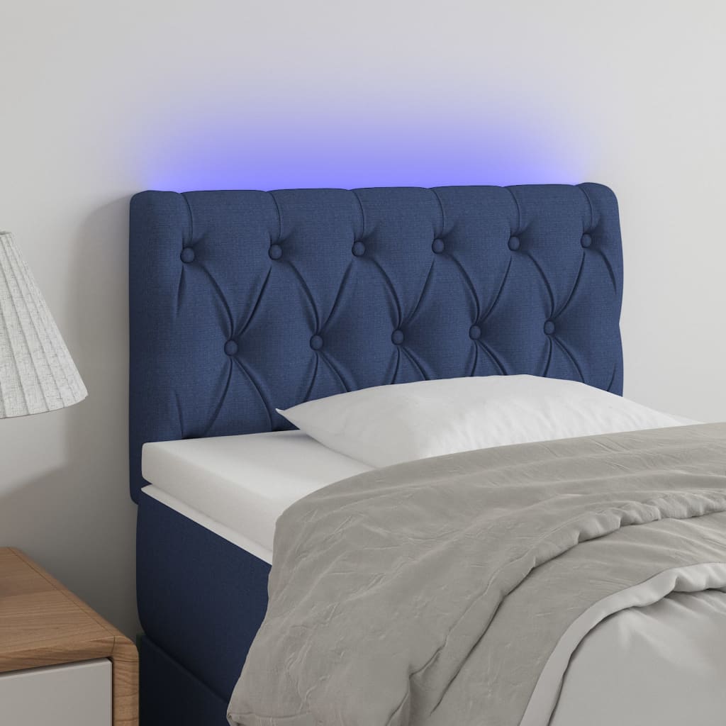 vidaXL Čelo postele s LED modré 80x7x78/88 cm látka