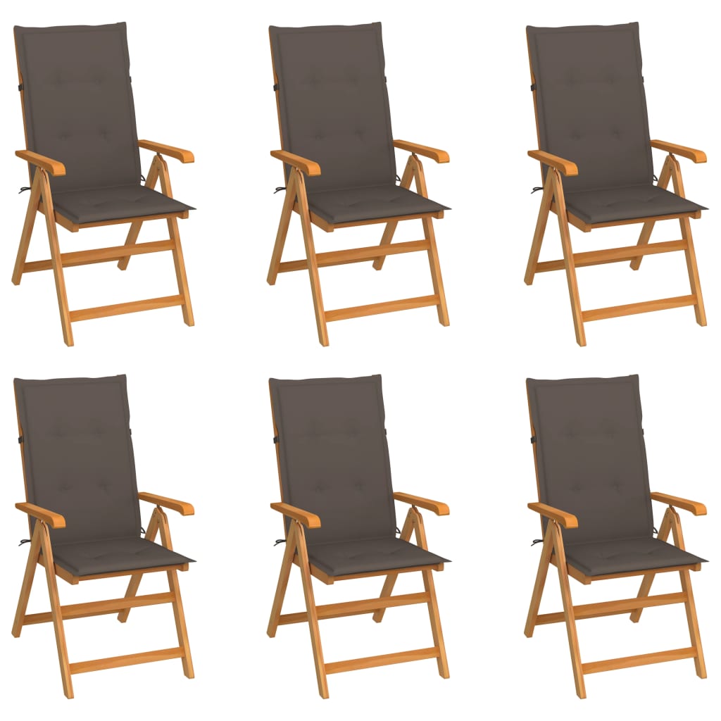 vidaXL Záhradné stoličky 6 ks so sivohnedými podložkami tíkový masív
