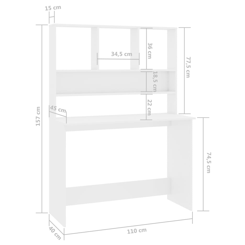 vidaXL Stôl s policami, lesklý biely 110x45x157 cm, kompozitné drevo