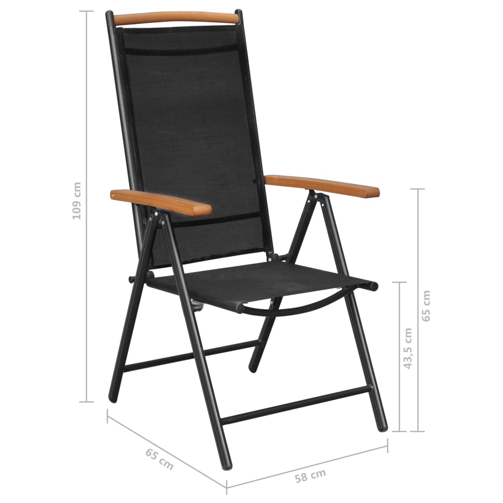 vidaXL 5-dielna vonkajšia jedálenská súprava so skladacími stoličkami hliník čierna
