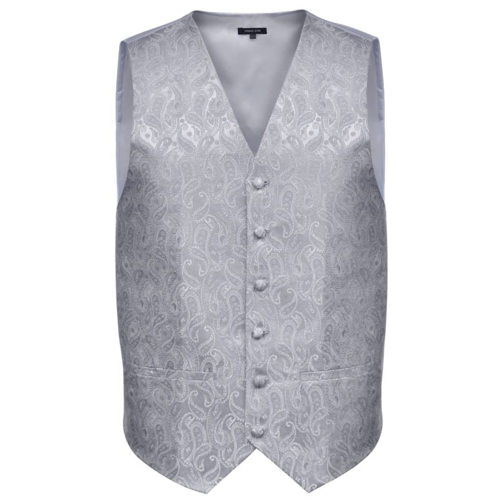 Pánska svadobná vesta s doplnkami, vzor paisley, veľkosť 50, strieborná