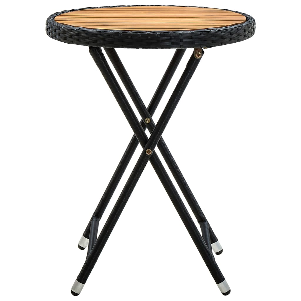 vidaXL Čajový stolík, čierny 60 cm, polyratan a akáciový masív
