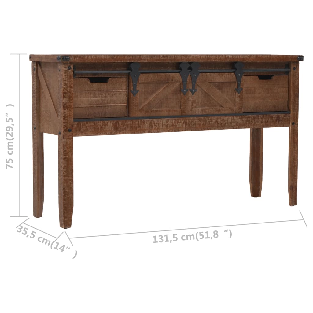 vidaXL Konzolový stolík z jedľového dreva 131x35,5x75 cm hnedý