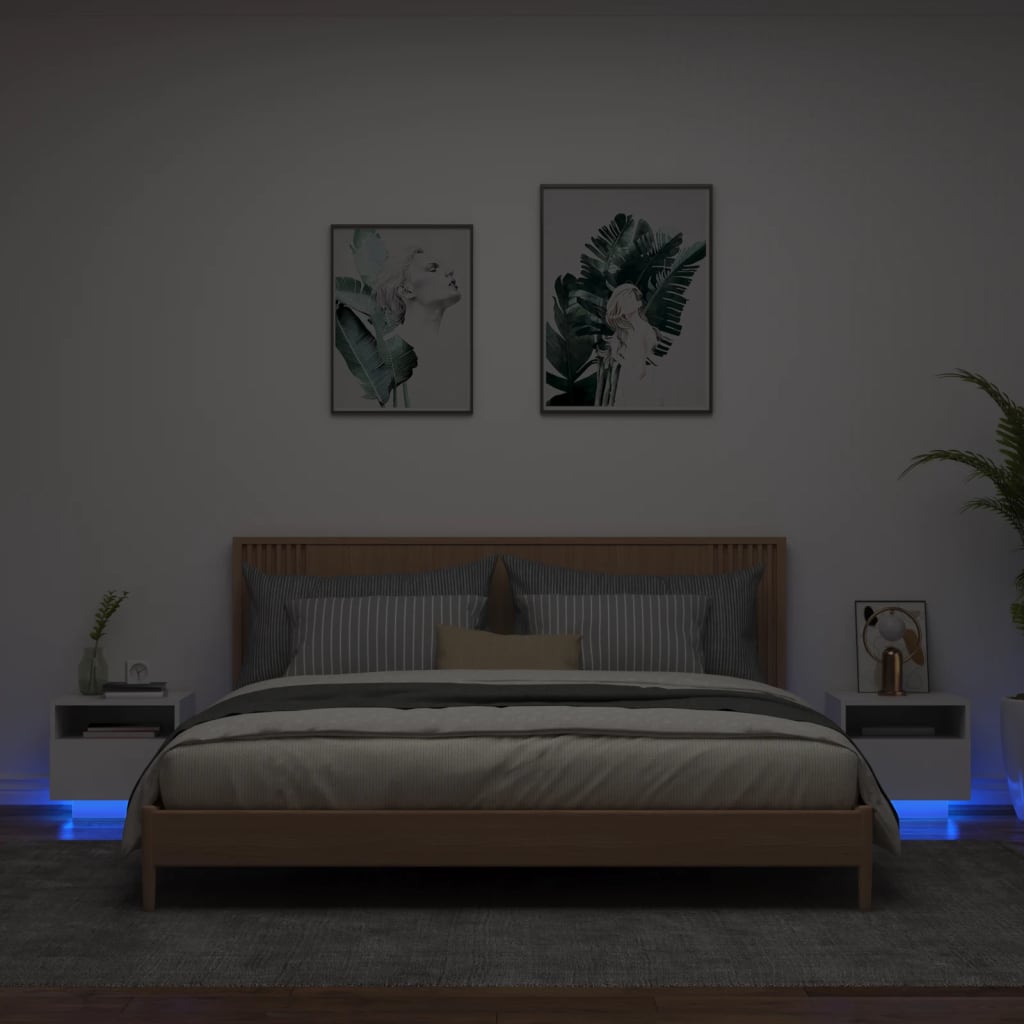 vidaXL Nočné stolíky s LED svetlami 2 ks biele 40x39x37 cm