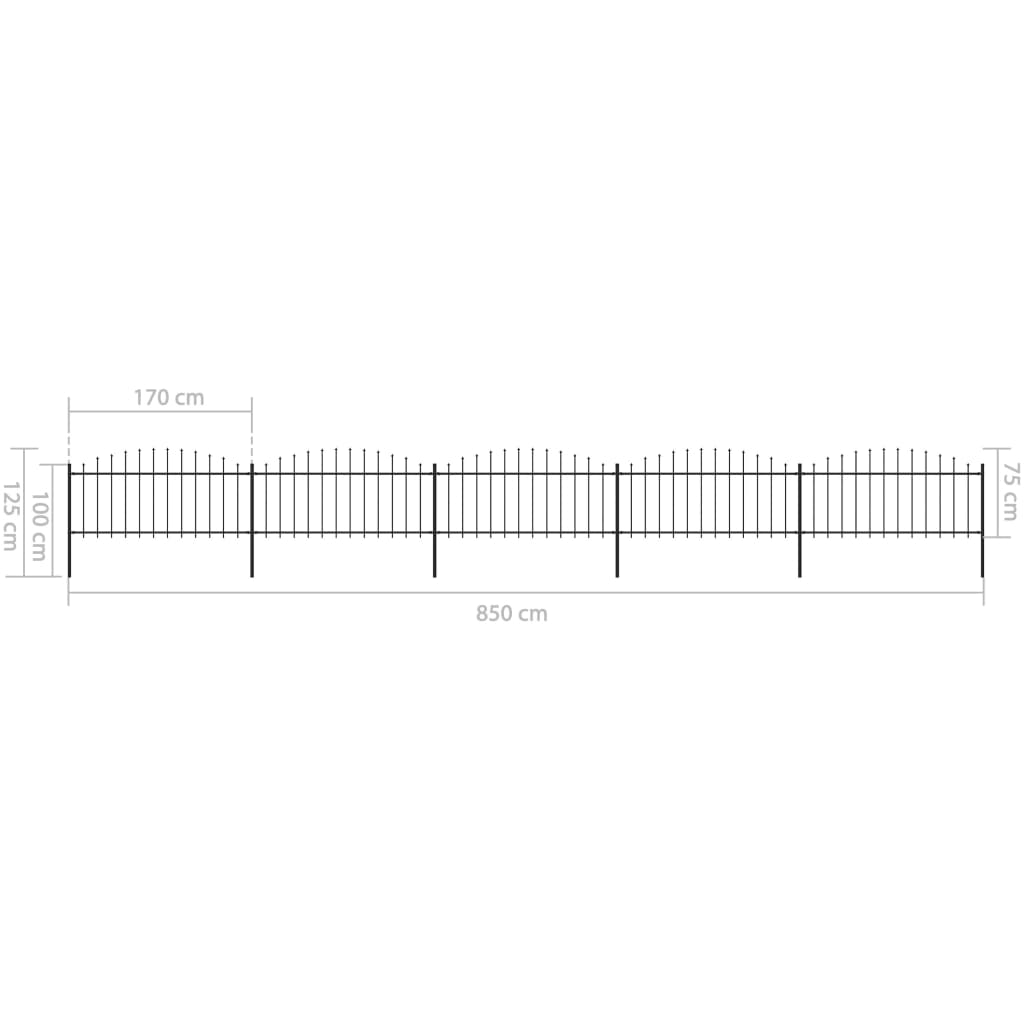 vidaXL Záhradný plot s hrotmi, oceľ (0,5-0,75)x8,5 m, čierny