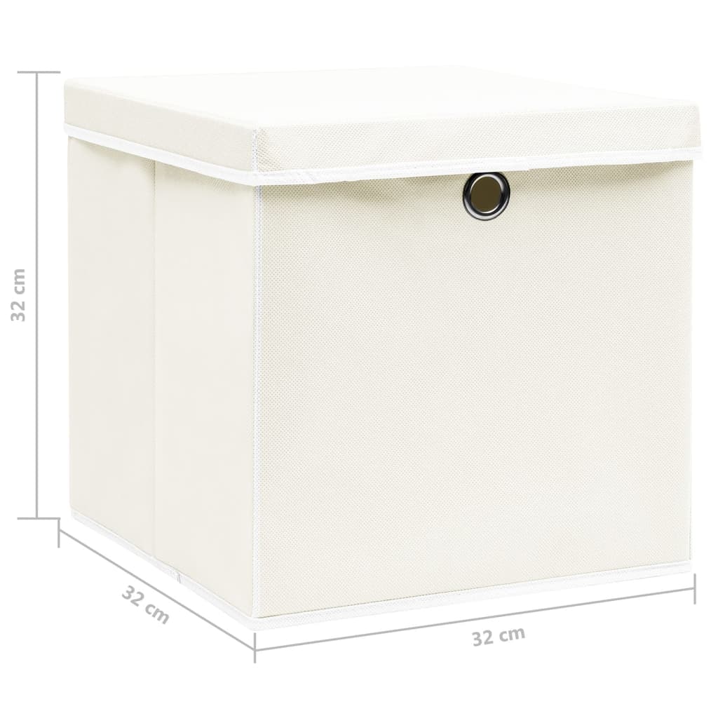 vidaXL Úložné boxy s vekom 4 ks, biele 32x32x32 cm, látka