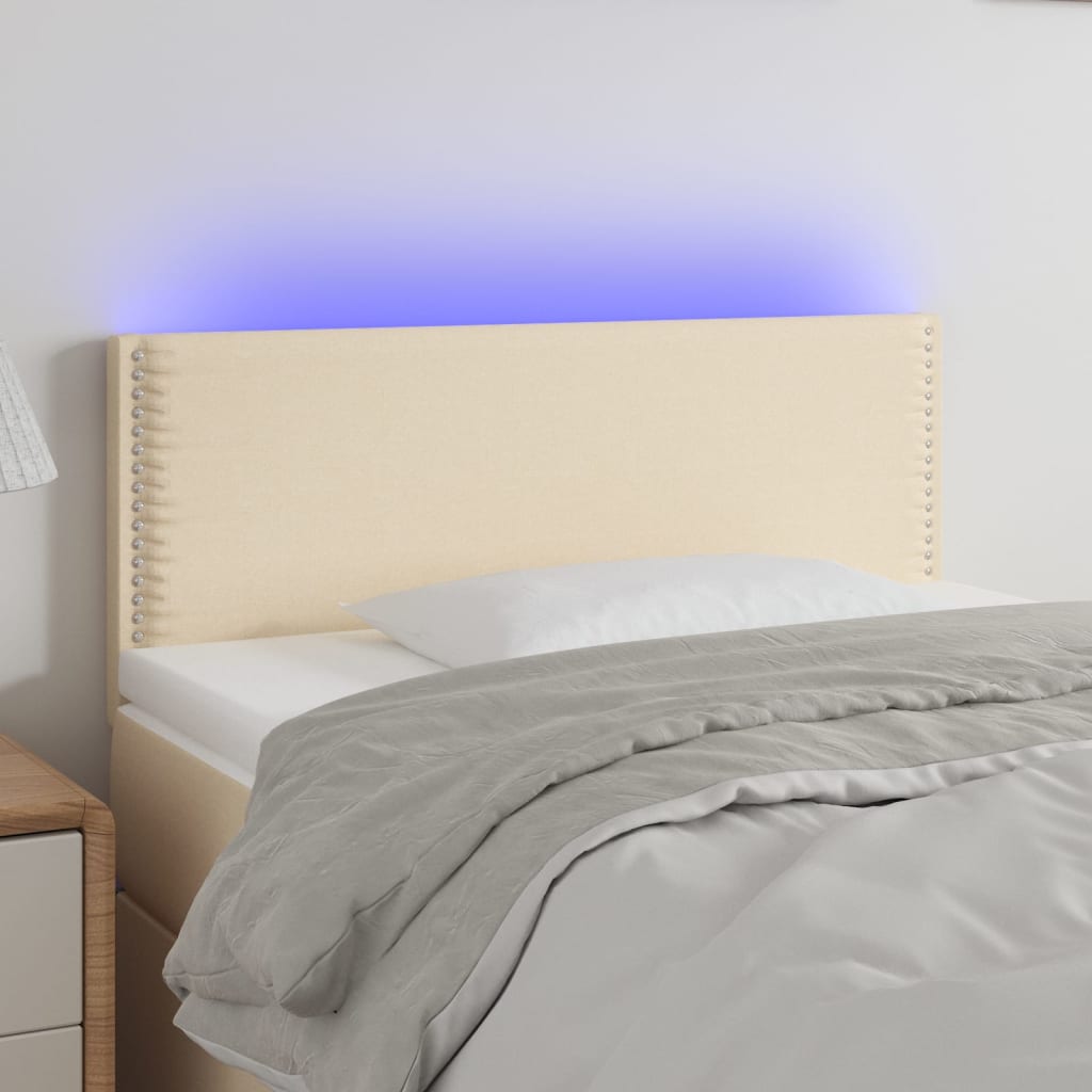 vidaXL Čelo postele s LED krémové 90x5x78/88 cm látka