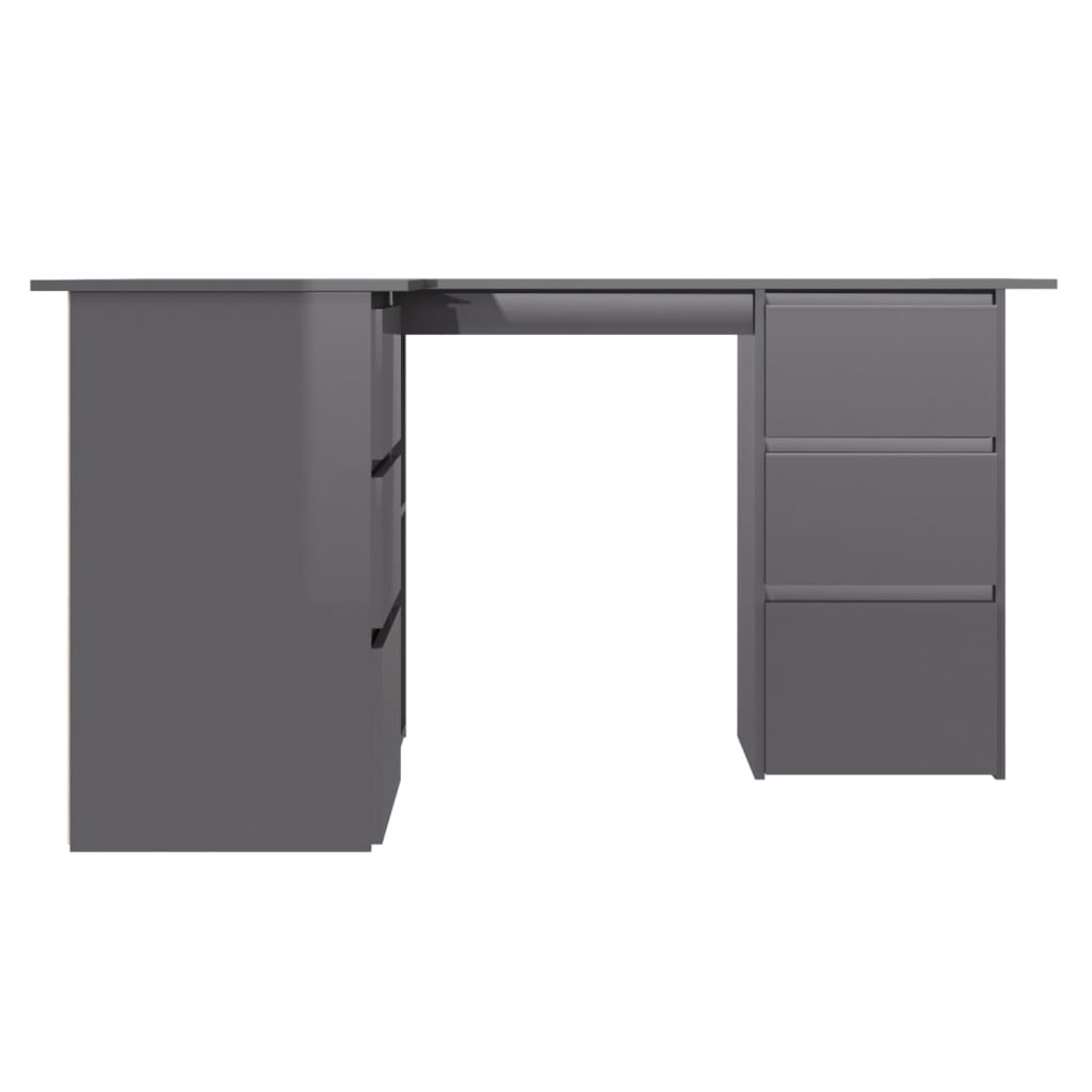 vidaXL Rohový stôl, lesklý sivý 145x100x76 cm, drevotrieska