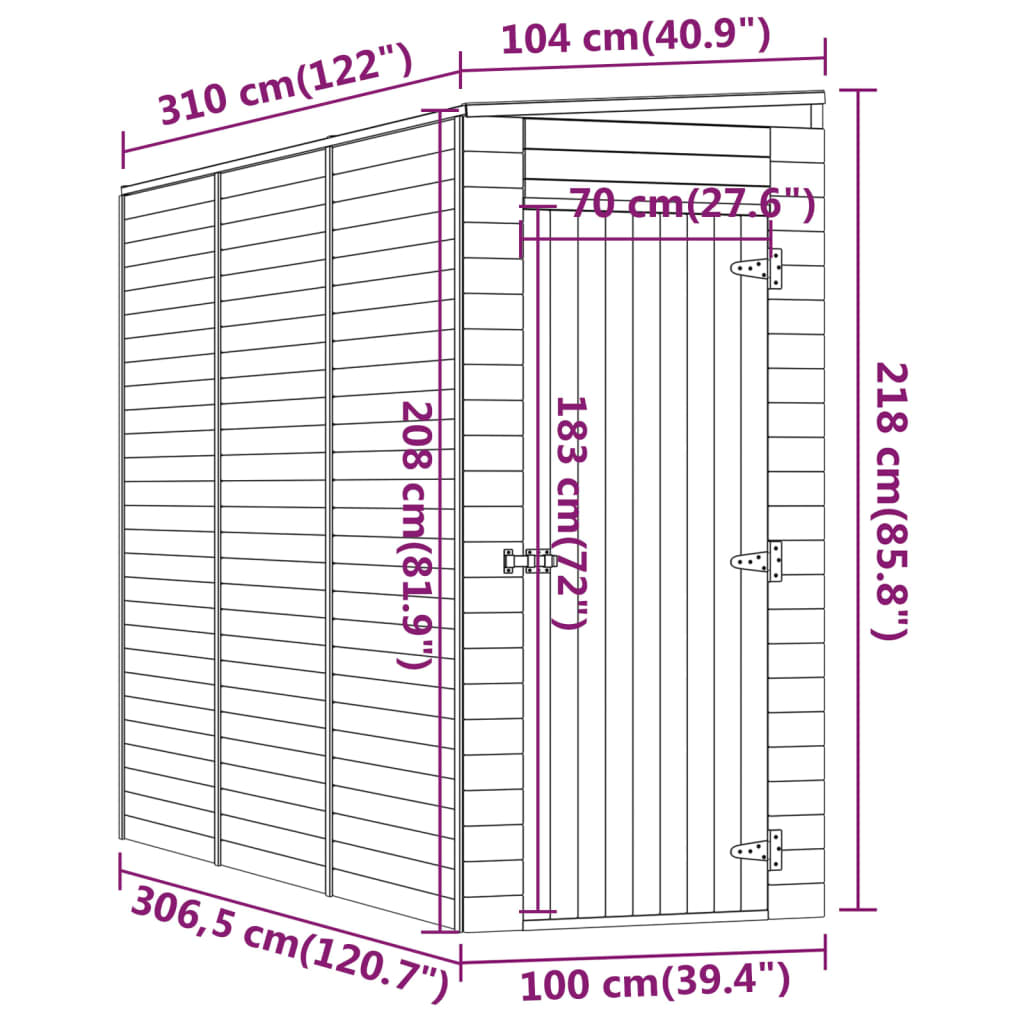 vidaXL Záhradná kôlňa 100x310x218 cm impregnovaná borovica