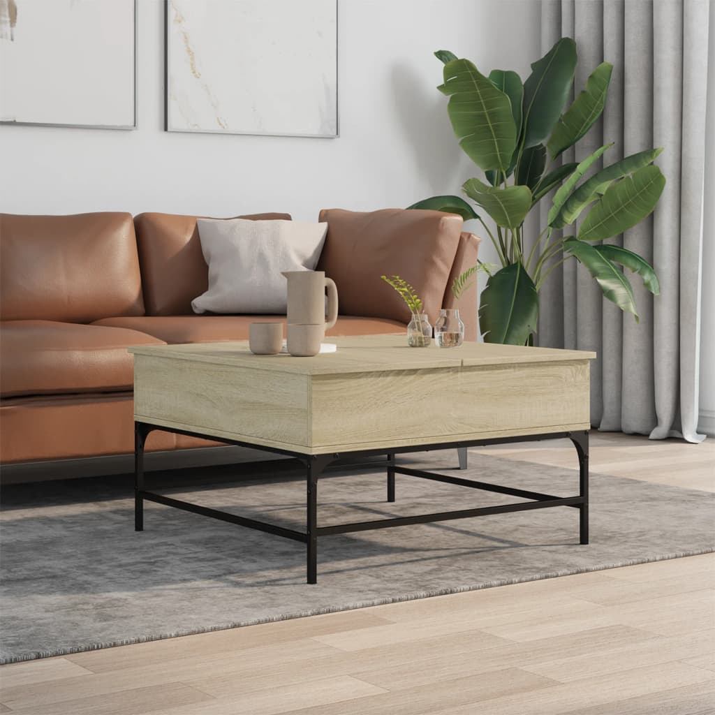 vidaXL Konferenčný stolík, dub sonoma 80x80x45cm, kompozitné drevo+kov