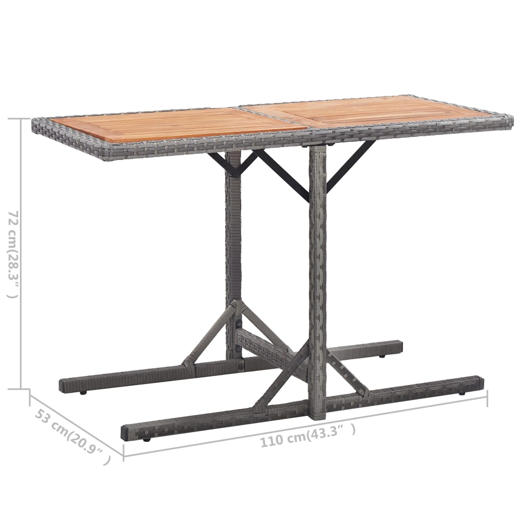vidaXL Záhradný stôl, antracitový, polyratan a akáciový masív